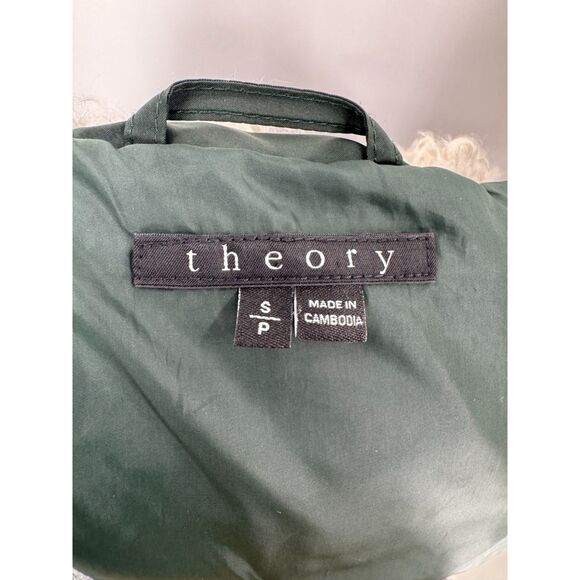 Theory Jacket Quilted Down Puffer Lamb Fur Trim Forest Green Size S - Picture 7 of 8